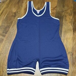 Vintage 90s Brute Wrestling Singlet NEW AL Navy Blue White Trim